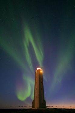 Aurora display at the Snaefellsnes lighthouse