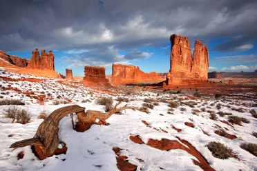 Courthouse Towers at Arches National Park in Winter