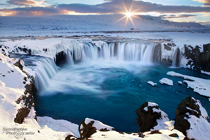 Godafoss in Iceland at sunset