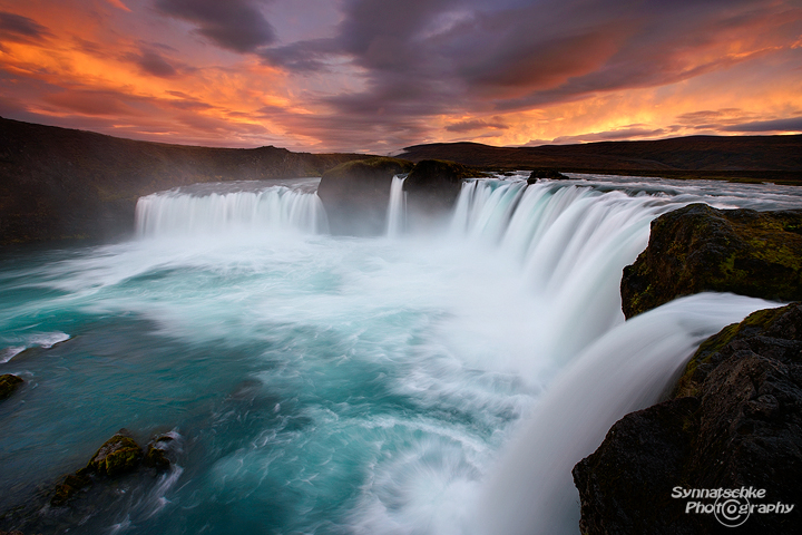 Sunset at Godafoss in Iceland