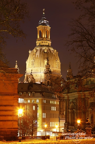 Dresden Frauenkirche Snow at Night