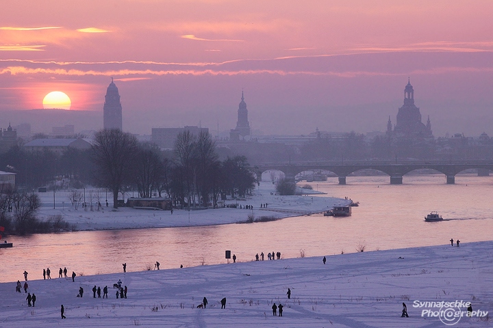 Dresden Sunset Winter Elbe
