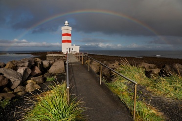 Lighthouse at Gardur with rainbow