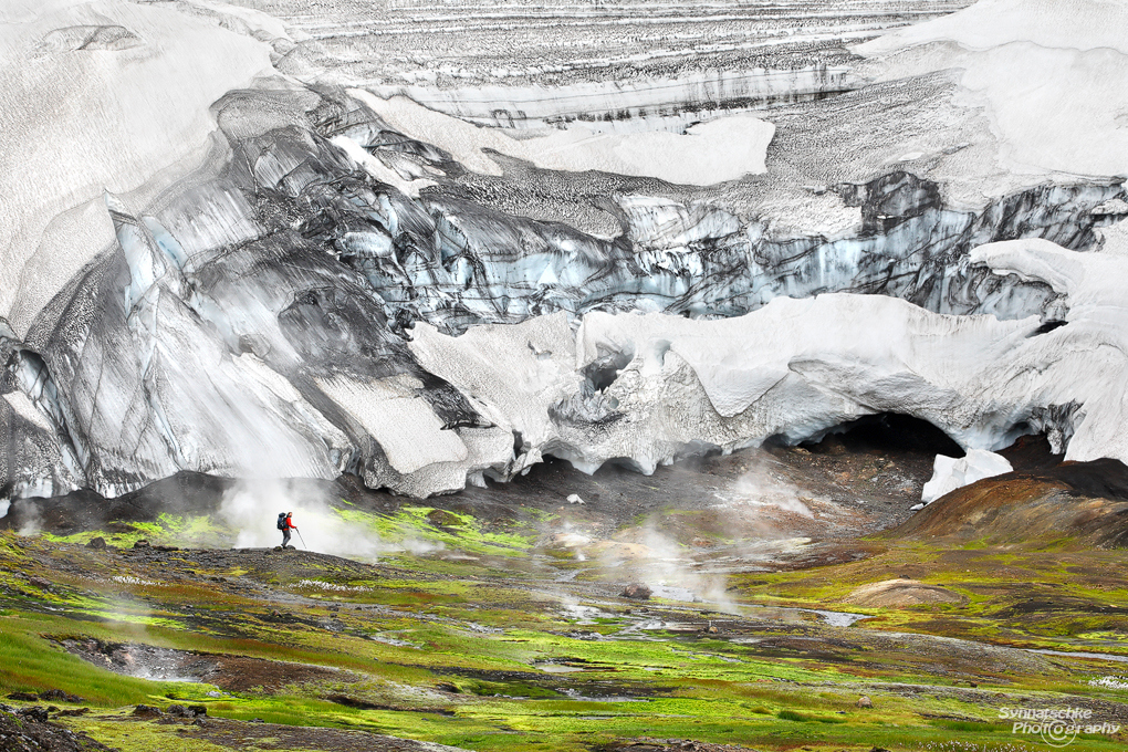 Hiker near Ice Caves in the Highlands