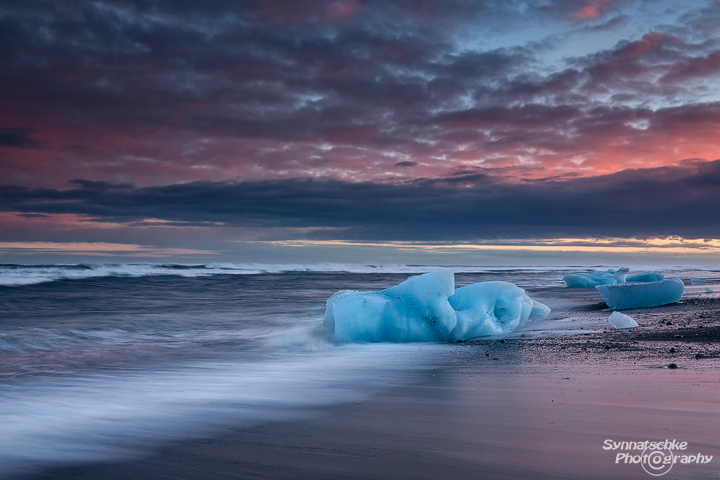 Blue ice at the beach