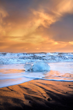 Diamond Beach Ice at Sunset