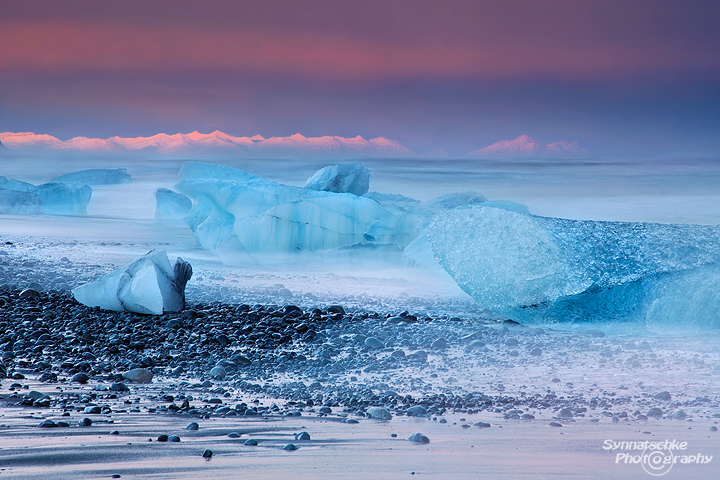 Winter sunset at the Iceberg Beach
