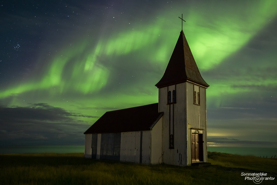 Aurora over Hellnarkirkja