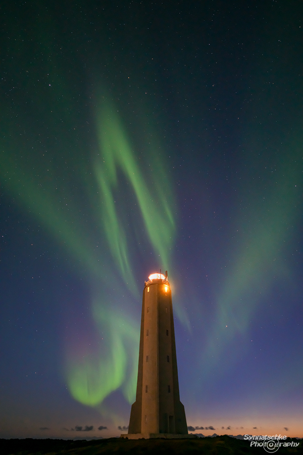 Aurora display at the Snaefellsnes lighthouse