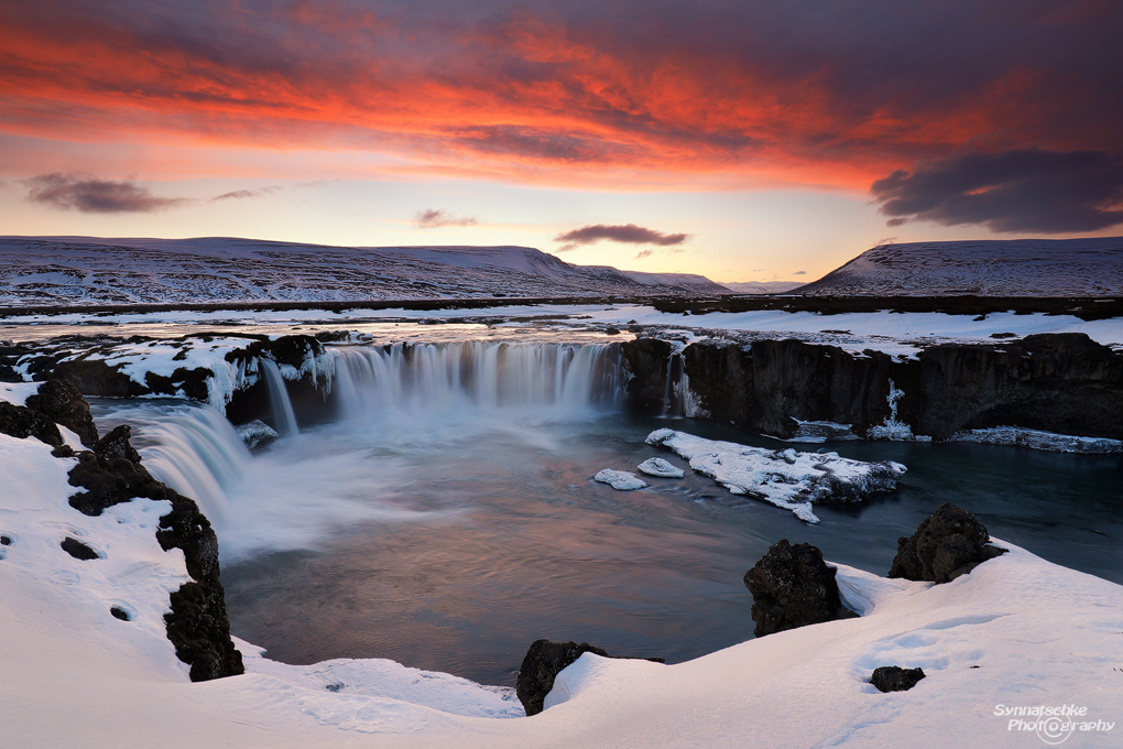 Godafoss Winter dramatic Sunset