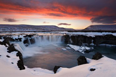 Godafoss Winter dramatic Sunset