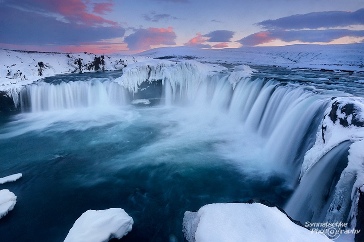 Famous Icelandic Godafoss Waterfall in Winter