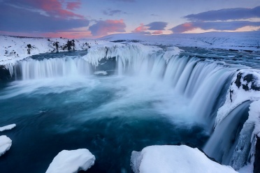 Famous Icelandic Godafoss Waterfall in Winter