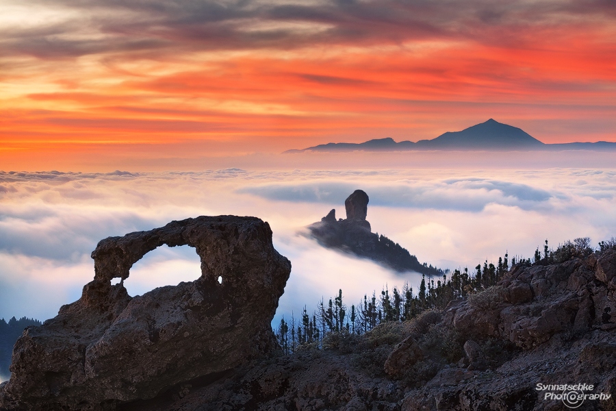 Roque Nublo And Arch After Sunset Gran Canaria Spain Europe 