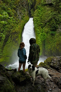 Wahclella Falls Hikers and Dog
