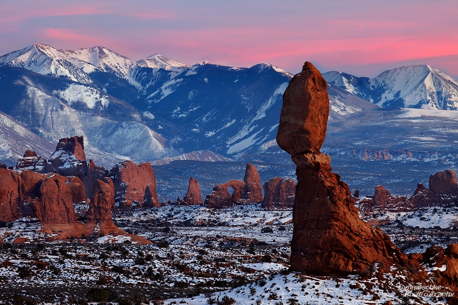 Balanced Rock after sunset in winter