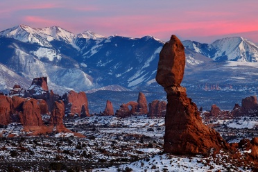 Balanced Rock after sunset in winter