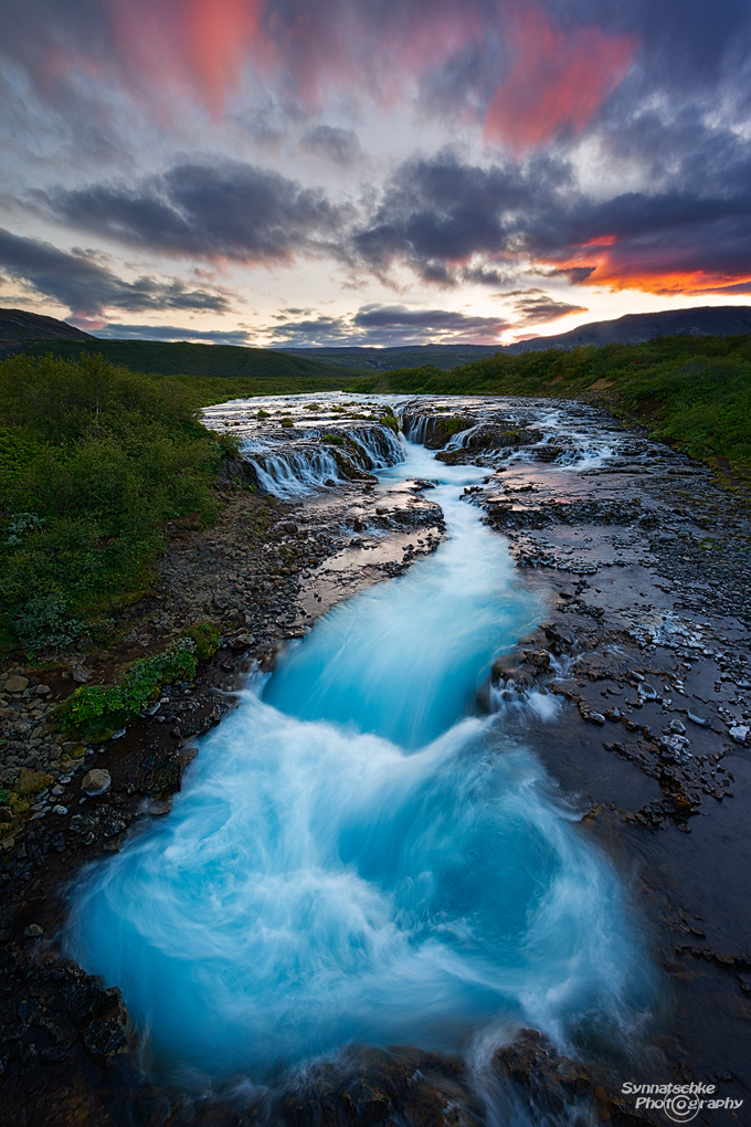 Sunset at Bruarfoss in Iceland